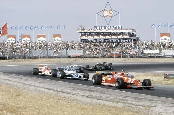 Jarama, Spain. 19-21 June 1981: Gilles Villeneuve leads Jacques Laffite, John Watson, Carlos Reutemann and Elio de Angelis