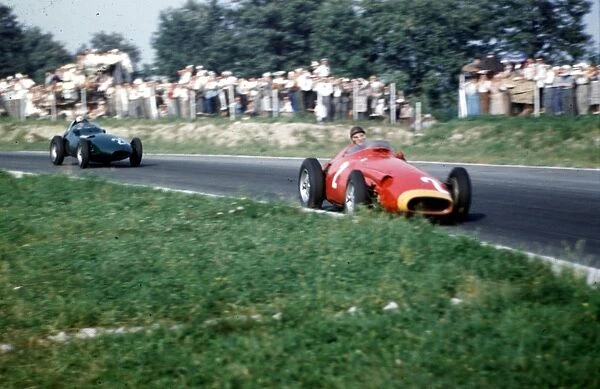 Juan Manuel Fangio leads Stuart Lewis-Evans: 1957 Italian Grand Prix, Monza