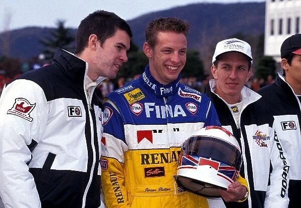 Korean F3 Grand Prix: Marc Hynes, Jenson Button and Luciano Burti share a joke