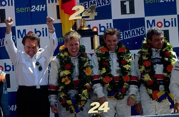 Le Mans 24 Hour Race: L-R: Winners Tom Kristensen, Stefan Johansson, Michele Alboreto