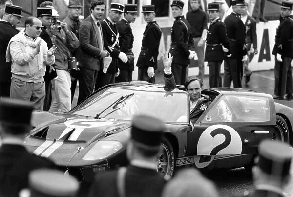 Le Mans, France. 17-18 June 1966: Chris Amon  /  Bruce McLaren, Ford GT40 Mk2, 1st position, celebrate at the finish, action