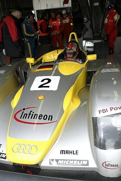 Le Mans Pre Qualifying: Rinaldo Capello prepares to leave the Audi pit garage to pre-qualify his R8