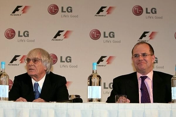 LG Becomes Global Partner of Formula 1: L-R: Bernie Ecclestone CEO of the Formula One Group with Dermot Boden, Chief Marketing Officer of LG