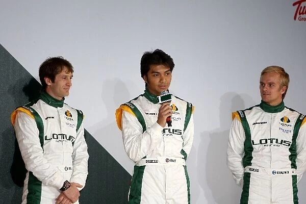 Lotus T127 Launch: Jarno Trulli Lotus, Fairuz Fauzy and Heikki Kovalainen Lotus