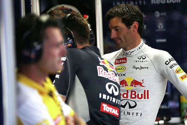 Marina Bay Circuit, Singapore. Friday 20th September 2013. Mark Webber, Red Bull Racing in the garage. World Copyright: Andy Hone / LAT Photographic. ref: Digital Image HONZ1222