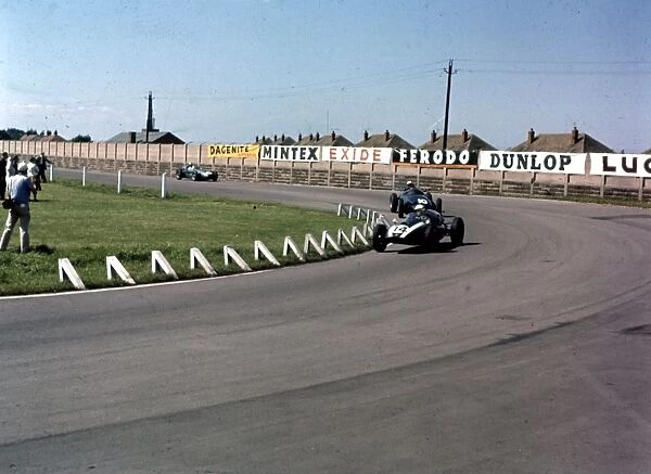 Masten Gregory leads Jo Bonnier and Roy Salvadori: British Grand Prix, 1959
