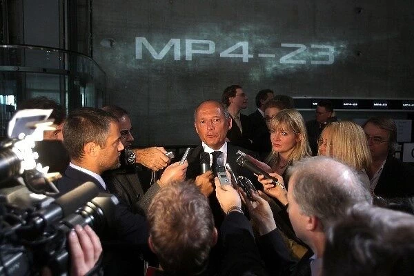 Mclaren Mercedes MP4-23 Launch: Ron Dennis McLaren Team Owner is interviewed by the media