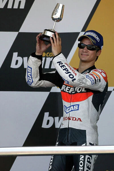 MotoGP. Dani Pedrosa (ESP) Repsol Honda celebrates his second place on the podium.