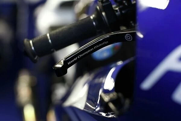 MotoGP. Race winner Jorge Lorenzo (ESP), FIAT Yamaha, with a personalised lever.