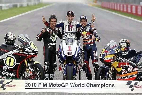 MotoGP. The 2010 Champions (L to R): Toni Elias 