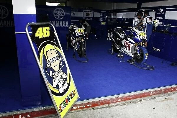 MotoGP. The bikes and pit garage of Valentino Rossi (ITA), FIAT Yamaha.