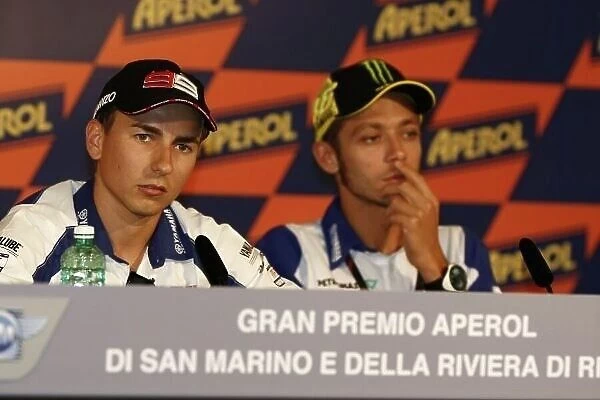 MotoGP. L-R: Jorge Lorenzo (ITA) and FIAT Yamaha team mate Valentino Rossi 