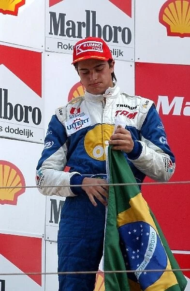 Podium, a dissapointed Nelson Piquet Jr. (BRA), Piquet Sports, who lost the race at the start due to a bad start. Marlboro Masters of Formula 3, Zandvoort, Netherlands. 10 August 2003