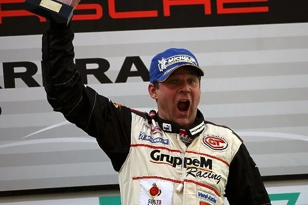 Porsche Carrera Cup Asia: Race winner Tim Sugden on the podium