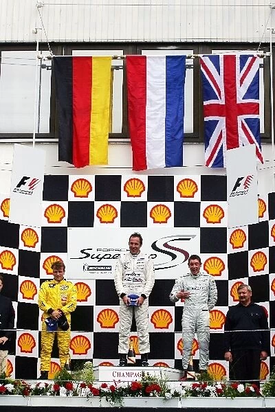 Porsche Supercup: Patrick Huismann celebrates his win on the podium