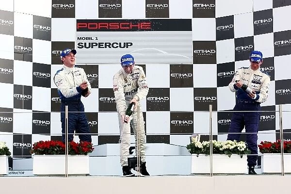 Porsche Supercup: The podium: Nicholas Tandy Konrad Motorsport, second; Rene Rast Veltins MRS Racing winner; Jeroen Bleekemolen Konrad Motorsport