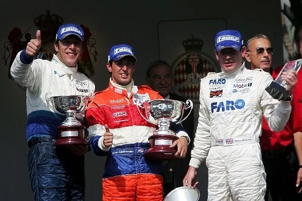 Porsche Supercup: The podium: Patrick Huisman, second; Jeroen Bleekemolen, race winner; Richard Westbrook HISAQ Competition, third