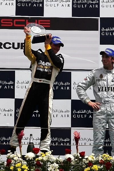 Porsche Supercup: Race winner Christian Mamerow celebrates on the podium