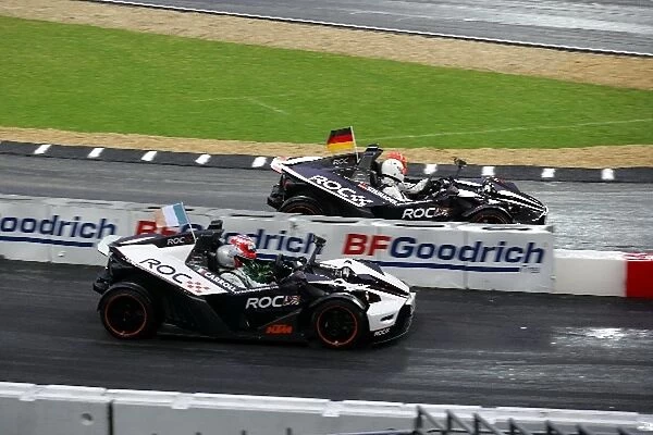 Race of Champions: L-R: Adam Carroll vs Michael Schumacher compete in the KTM X-Bow