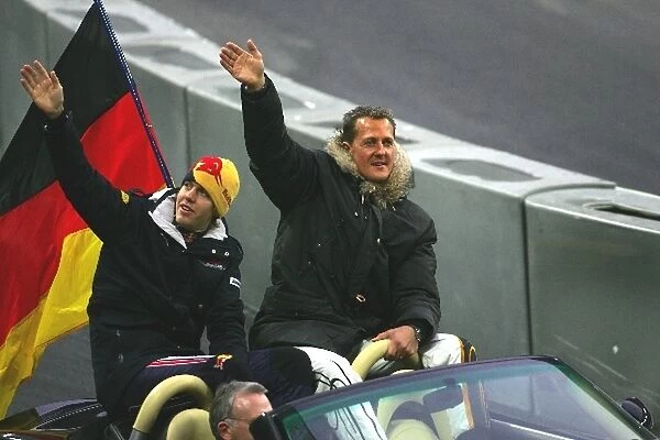 Race of Champions: Sebastian Vettel and Michael Schumacher wave to the crowd