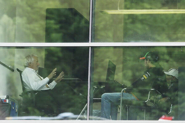 Red Bull Ring, Spielberg, Austria. Friday 20 June 2014. Sergio Perez, Force India, and Felipe Massa, Williams F1, meet with Charlie Whiting for a further discussion regarding their clash at the Canadian Grand Prix. World Copyright