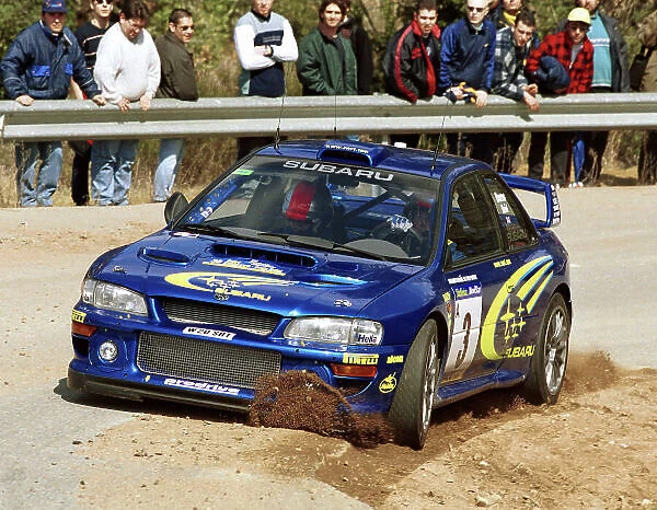 Richard Burns cuts a corner in his Subaru Impreza WRC2000 at the Pre event shakedown for the Catalunya Rally 2000. Photo: McKlein / LAT
