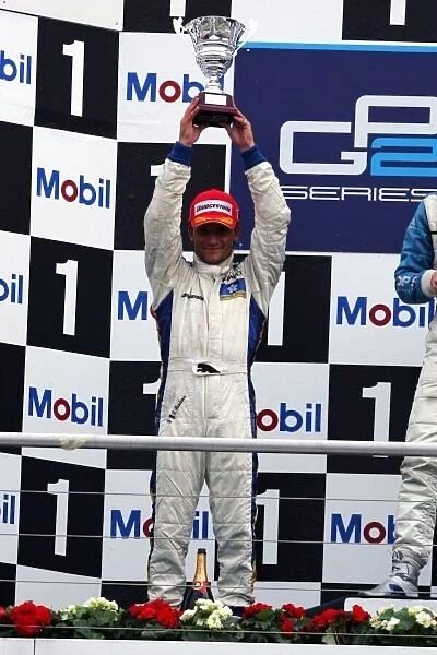 GP2. Second placed Giorgio Pantano (ITA) Super Nova celebrates on the podium.