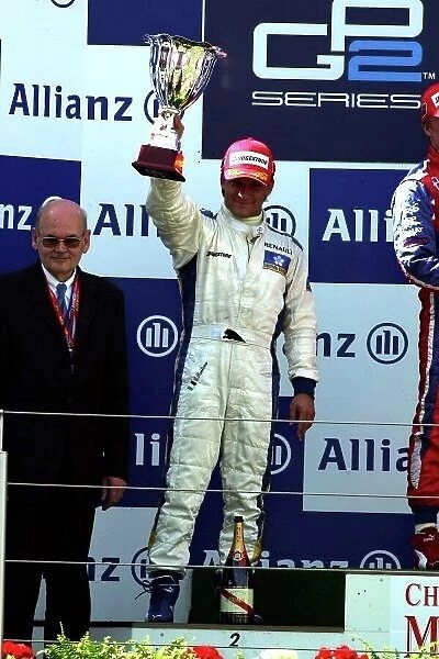 GP2. Second placed Giorgio Pantano (ITA) Super Nova celebrates on the podium.