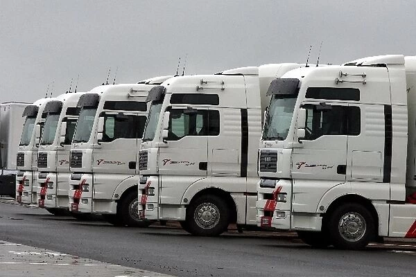 Setting Up For The British Grand Prix: Toyota trucks in the paddock