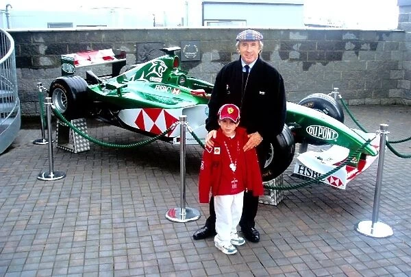 Sir Jackie Stewart and Max Sutton: Sir Jackie Stewart with Max Sutton and a Jaguar Racing Formula One car
