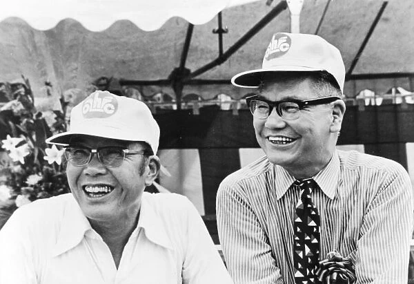 Soichiro Honda (left) and Takeo Fujisawa (right) Original partners of Honda Motor Company. Both men retired in October 1973 World Copyright - LAT Photographic