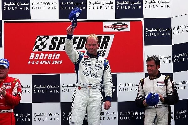 Speedcar Series: The podium: David Terrien, second; Uwe Alzen, race winner; Gianni Morbidelli, third