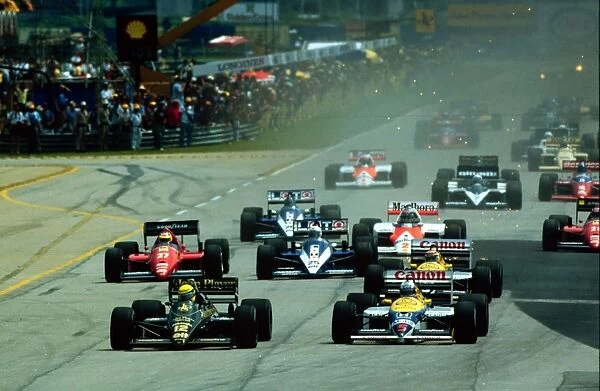 The Start of the race at the Rio GP. Ayrton Senna just leads Nigel Mansell