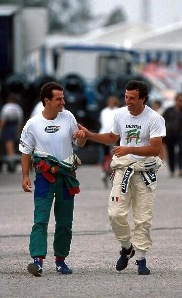 Sutton Motorsport Images Catalogue: Alessandro Nannini shares a joke with Riccardo Patrese