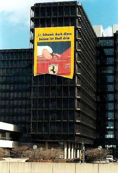 Sutton Motorsport Images: A classic image by Keith Sutton used as a large banner on the side of the Shell building in Germany