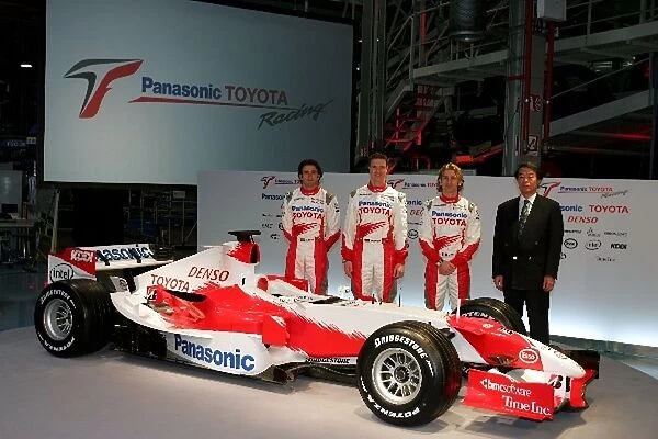 Toyota TF106 Launch: Ricardo Zonta Toyota test driver, Ralf Schumacher Toyota TF106, Jarno Trulli and Toyota Motor Corporation Executive Vice