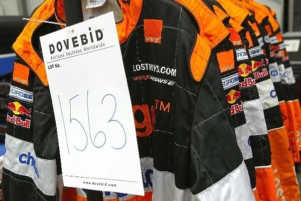 TWR Arrows F1 Auction Preview: Various race overalls. The recievers hold an auction to sell any remaning Arrows F1 artefacts from the bankrupt team