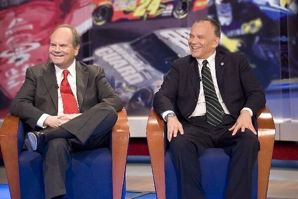 USF1 Launch: Ken Anderson, centre, and Peter Windsor, right, at the launch announcement live on the Speed Channel