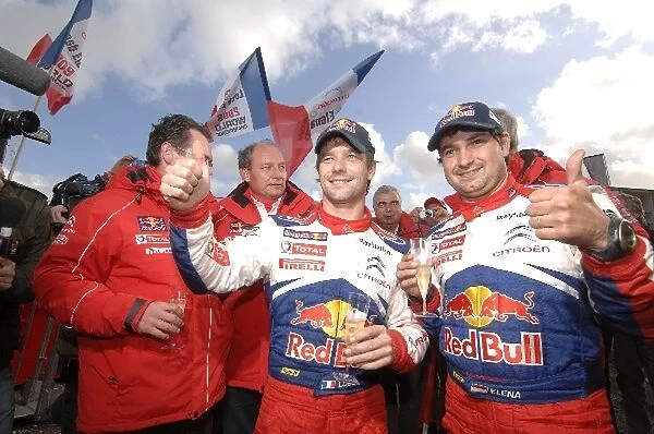 World Rally Championship: Celebrations with the Citroen team in the service park for rally winner and six-time rally champion Sebastien Loeb and Daniel Elena