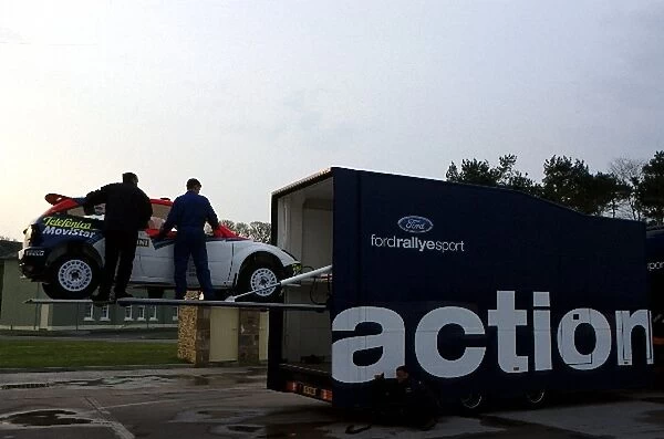 World Rally Championship: The Ford Rallye Sport team load a Ford Focus WRC equipment onto a transporter