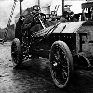 1907 French Grand Prix. Dieppe, France: Felice Nazzaro, Fiat 130hp Racer, 1st position, portrait