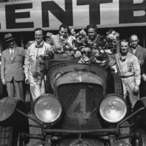 1930 Le Mans 24 hours: Woolf Barnato / Glen Kidston, 1st position, with 2nd placed drivers Richard Watney and Frank Clement on either side, portrait