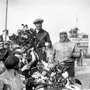 1931 French Grand Prix. Montlhery, France: Baconin Borzacchini / Giuseppe Campari, Alfa Romeo 8C Monza, 2nd position, portrait, podium