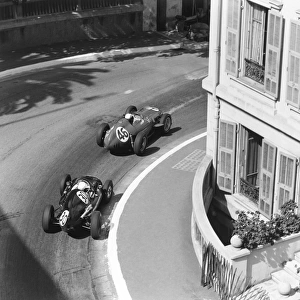 1959 Monaco Grand Prix: Jean Behra, retired, leads Stirling Moss, retired, action