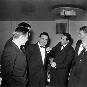 1960 BARC Dinner Dance: Left-to-right: Bruce McLaren, Ken Tyrrell, John Cooper, Jack Brabham, J. A. Morris and Dean Delamount. Portrait