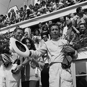 1960 Le Mans 24 Hours - Podium: Olivier Gendebien and Paul Frere 1st position, celebrate on the podium