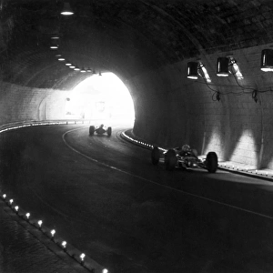 1965 Monaco Grand Prix: Cars enter the Grand Hotel tunnel, action