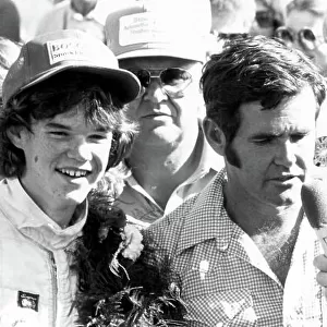 1980 North American Formula Super Vee. Phoenix, Arizona, USA. Al Unser jr with his father Al sr. Portrait. World Copyright - LAT Photographic