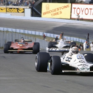 1980 United States Grand Prix: Alan Jones leads Gilles Villeneuve and Carlos Reutemann