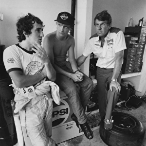 1982 Brazilian Grand Prix: Rio de Janeiro, Brazil. 19-21 March 1982. Niki Lauda, retired. World Ref: B / W Print. with Alain Prost